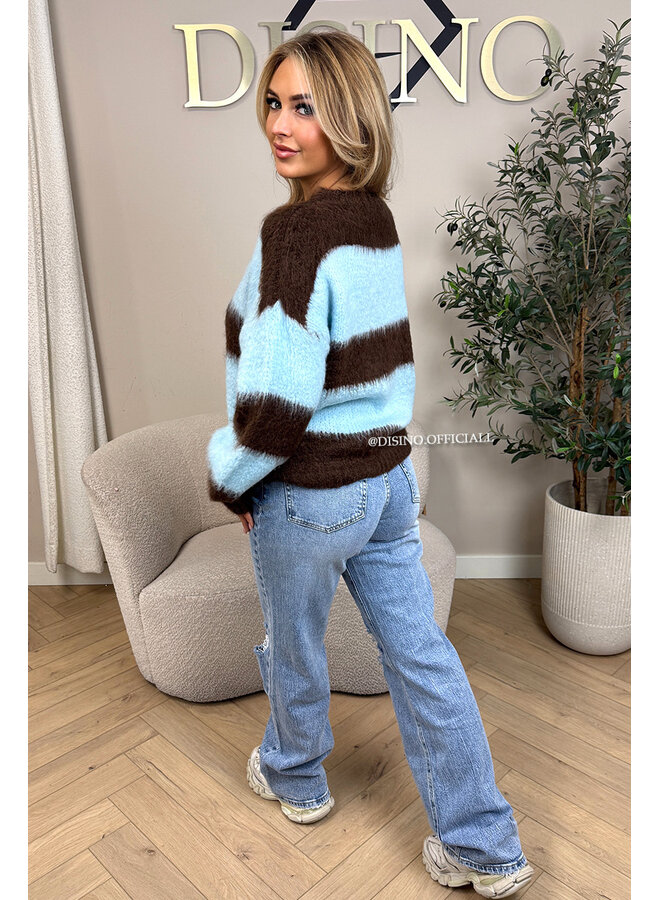 CHOCO/BLUE - 'CHEYENN KNIT' - MOHAIR STRIPED KNIT