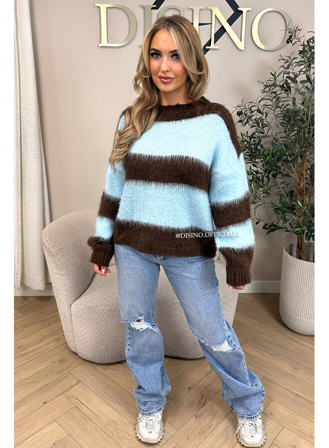 CHOCO/BLUE - 'CHEYENN KNIT' - MOHAIR STRIPED KNIT