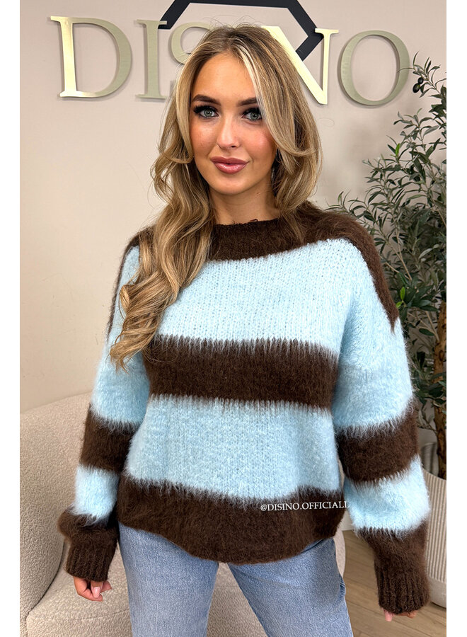 CHOCO/BLUE - 'CHEYENN KNIT' - MOHAIR STRIPED KNIT
