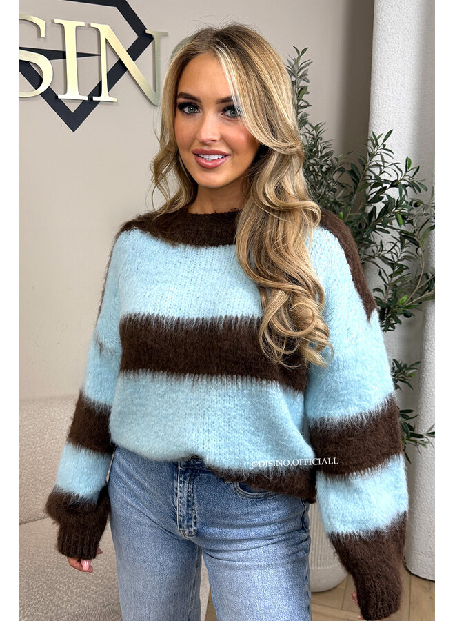 CHOCO/BLUE - 'CHEYENN KNIT' - MOHAIR STRIPED KNIT