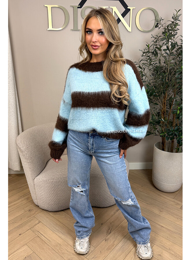 CHOCO/BLUE - 'CHEYENN KNIT' - MOHAIR STRIPED KNIT