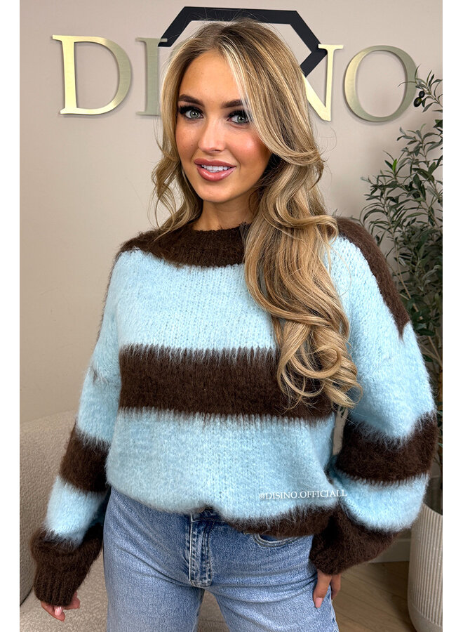CHOCO/BLUE - 'CHEYENN KNIT' - MOHAIR STRIPED KNIT