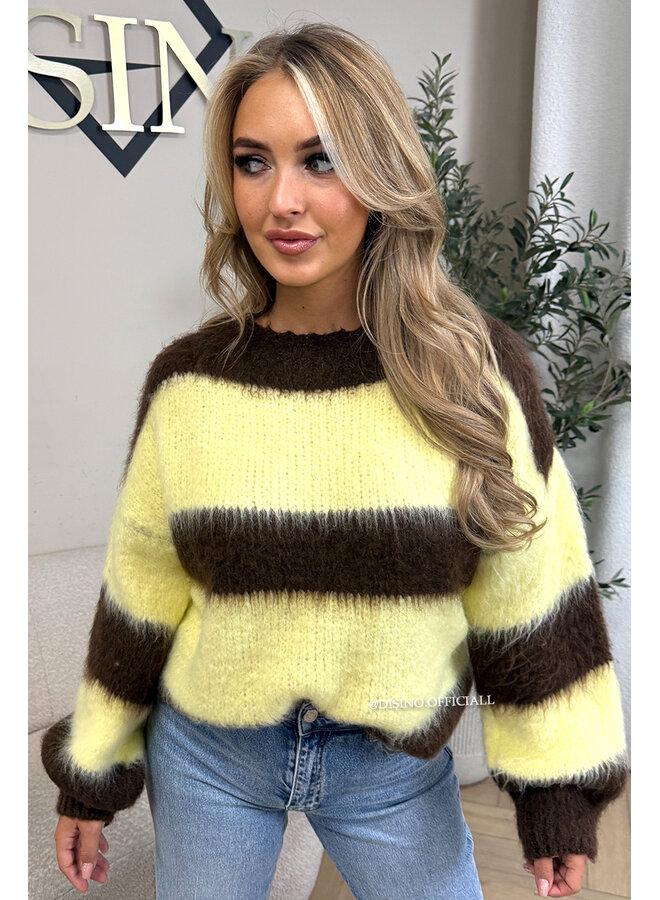 CHOCO/YELLOW - 'CHEYENN KNIT' - MOHAIR STRIPED KNIT
