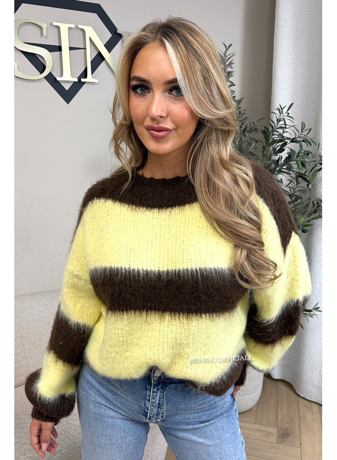 CHOCO/YELLOW - 'CHEYENN KNIT' - MOHAIR STRIPED KNIT