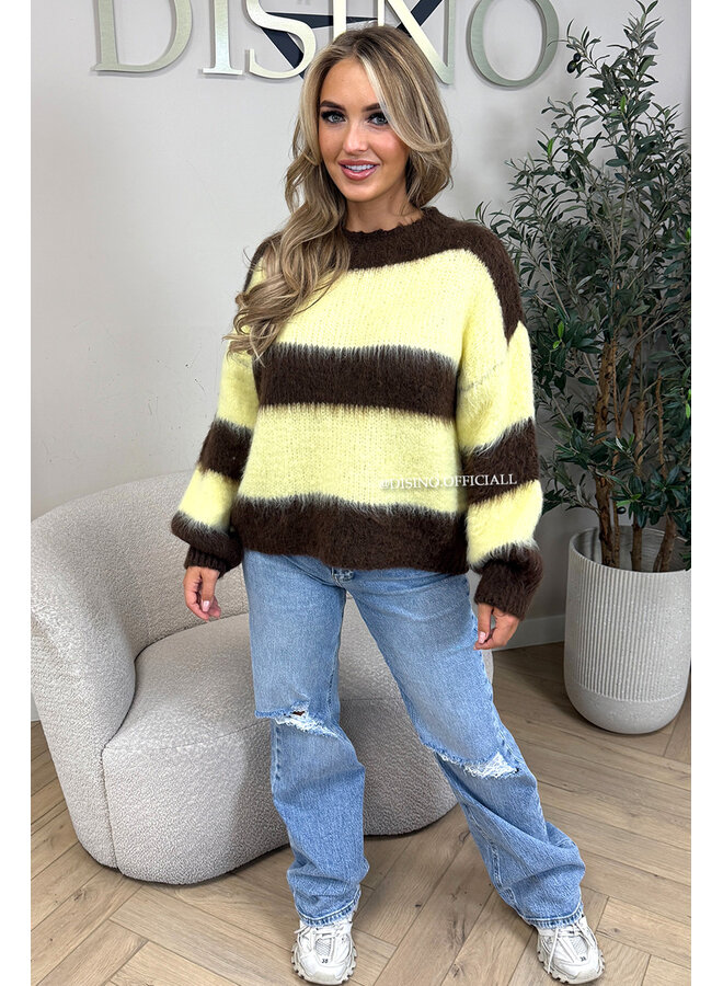 CHOCO/YELLOW - 'CHEYENN KNIT' - MOHAIR STRIPED KNIT