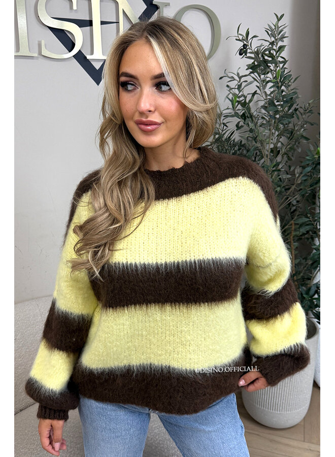 CHOCO/YELLOW - 'CHEYENN KNIT' - MOHAIR STRIPED KNIT