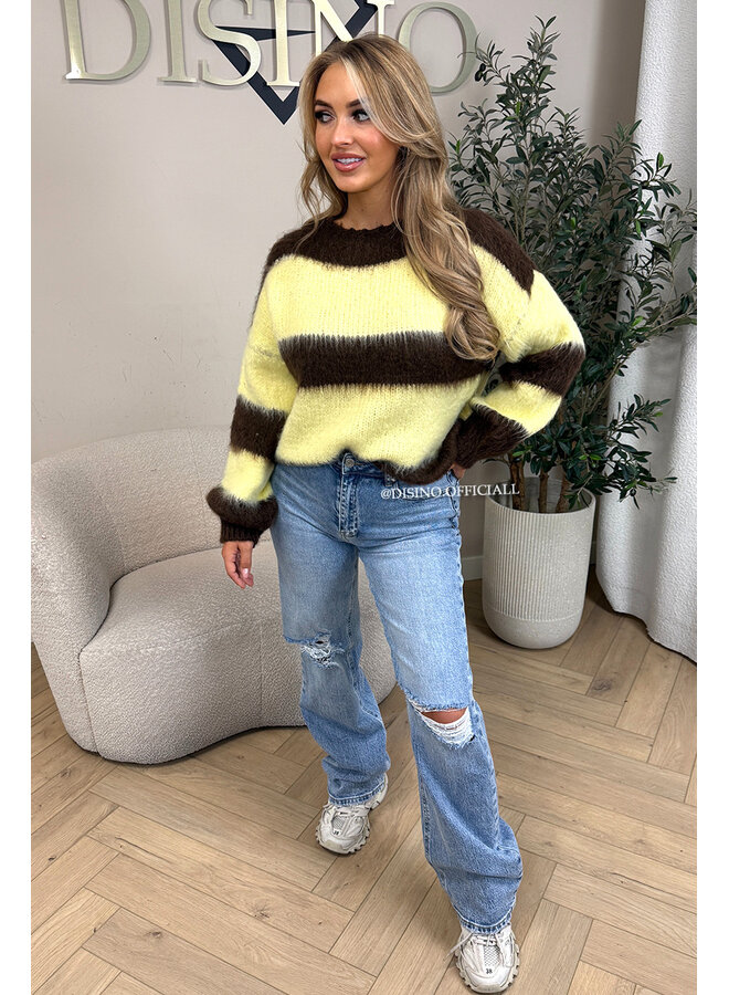 CHOCO/YELLOW - 'CHEYENN KNIT' - MOHAIR STRIPED KNIT