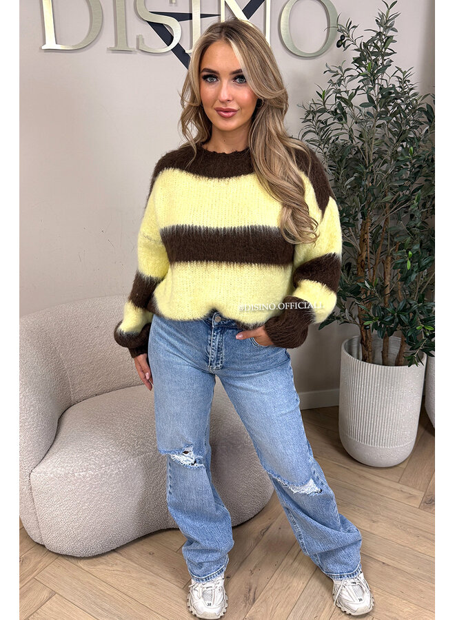 CHOCO/YELLOW - 'CHEYENN KNIT' - MOHAIR STRIPED KNIT