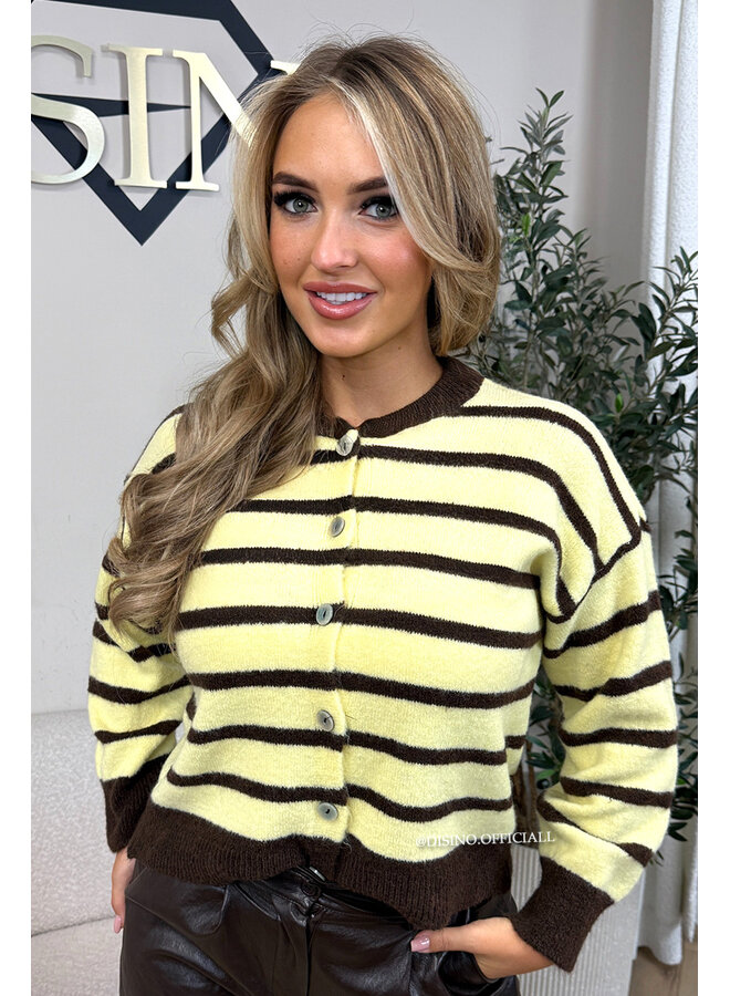YELLOW - 'MARLYNN' - STRIPED CARDIGAN VEST KNIT
