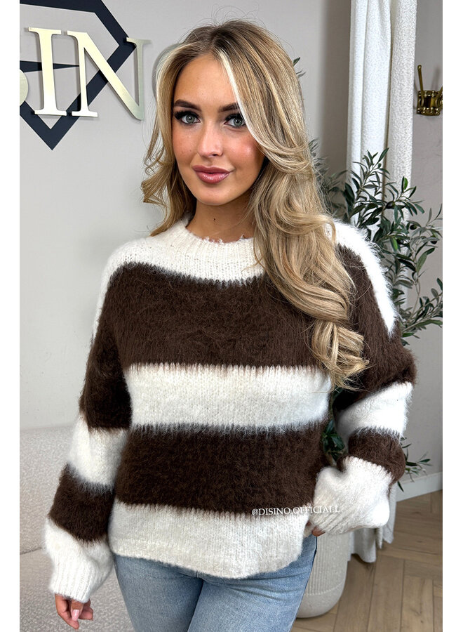 ECRU/CHOCO - 'CHEYENN KNIT' - MOHAIR STRIPED KNIT