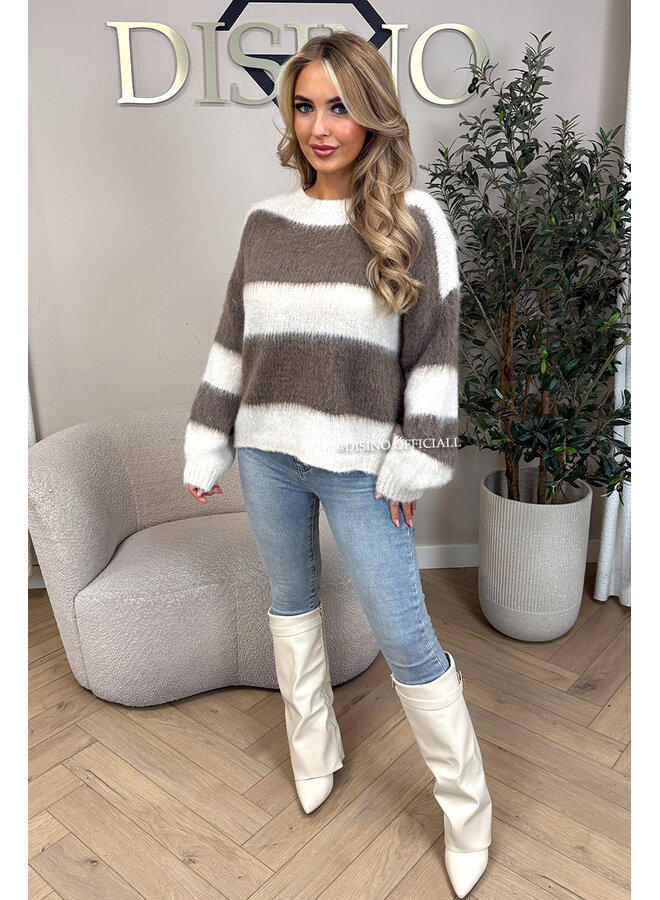 ECRU/TAUPE - 'CHEYENN KNIT' - MOHAIR STRIPED KNIT