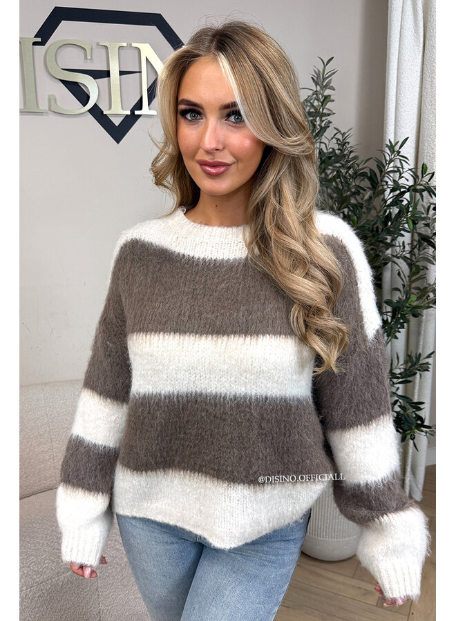 ECRU/TAUPE - 'CHEYENN KNIT' - MOHAIR STRIPED KNIT