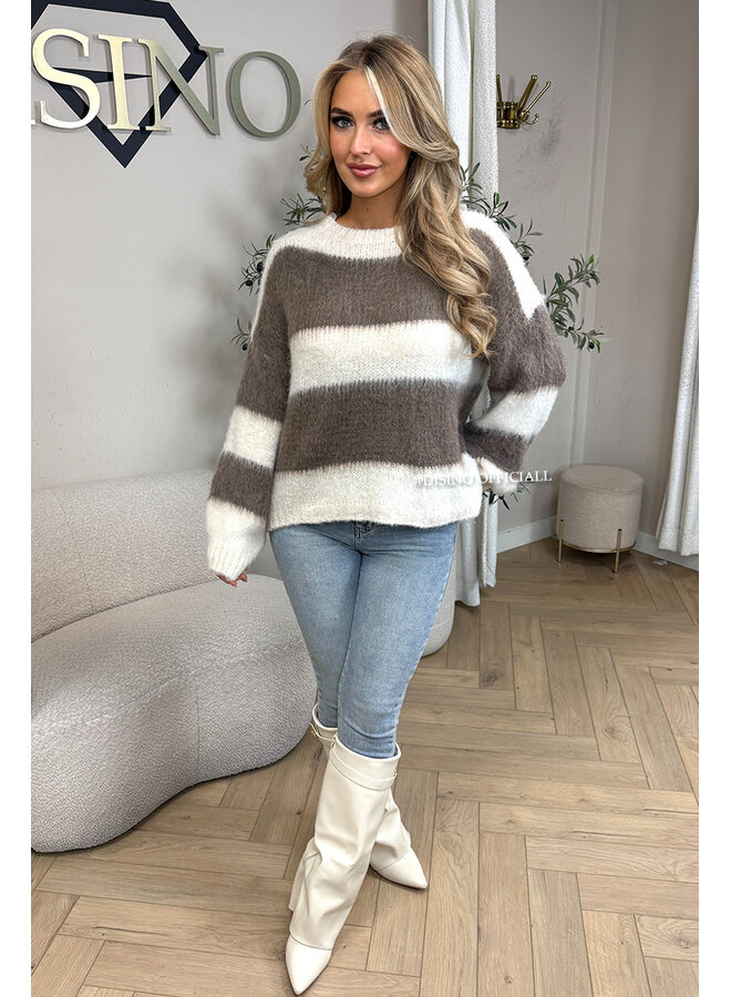 ECRU/TAUPE - 'CHEYENN KNIT' - MOHAIR STRIPED KNIT