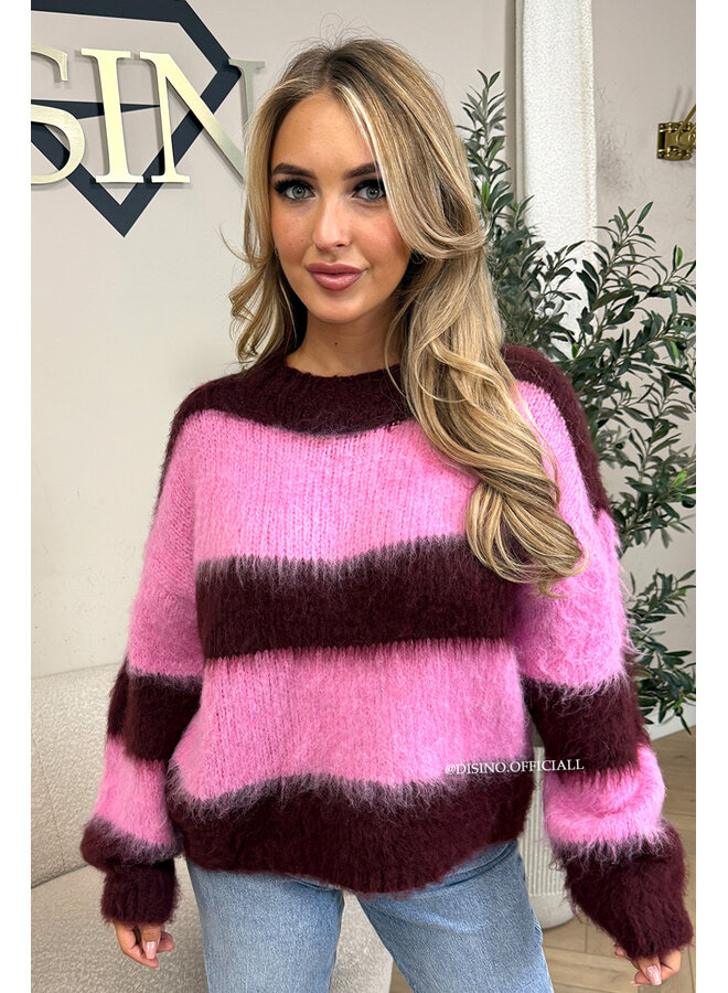 PLUM/PINK - 'CHEYENN KNIT' - MOHAIR STRIPED KNIT
