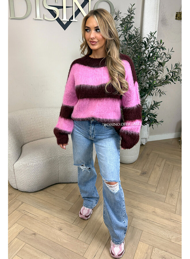 PLUM/PINK - 'CHEYENN KNIT' - MOHAIR STRIPED KNIT