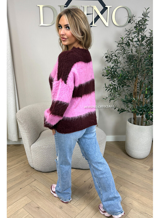 PLUM/PINK - 'CHEYENN KNIT' - MOHAIR STRIPED KNIT