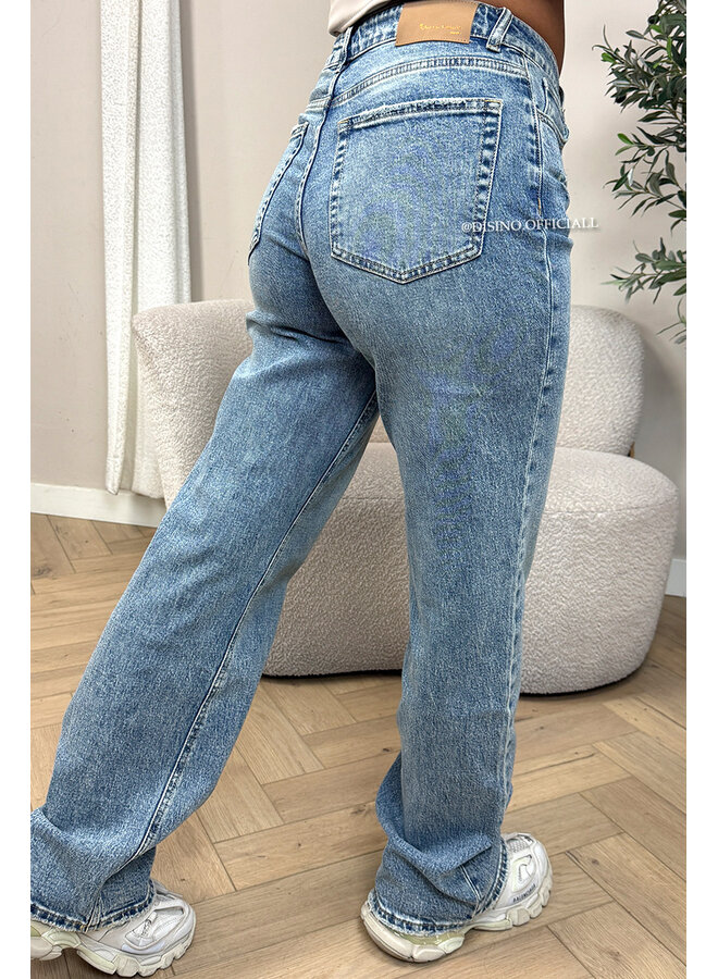 DIRTY BLUE - 'MCKENZIE' - HIGH WAIST STRETCH WIDE LEG JEANS