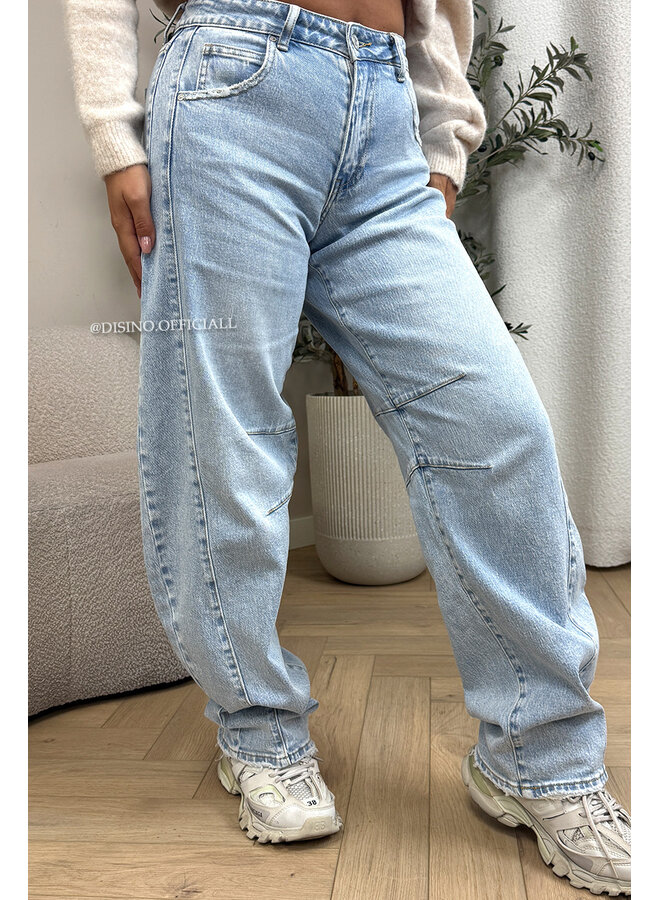 LIGHT BLUE - 'JADE JEANS' - VIRAL STRETCH BALLOON LEG JEANS