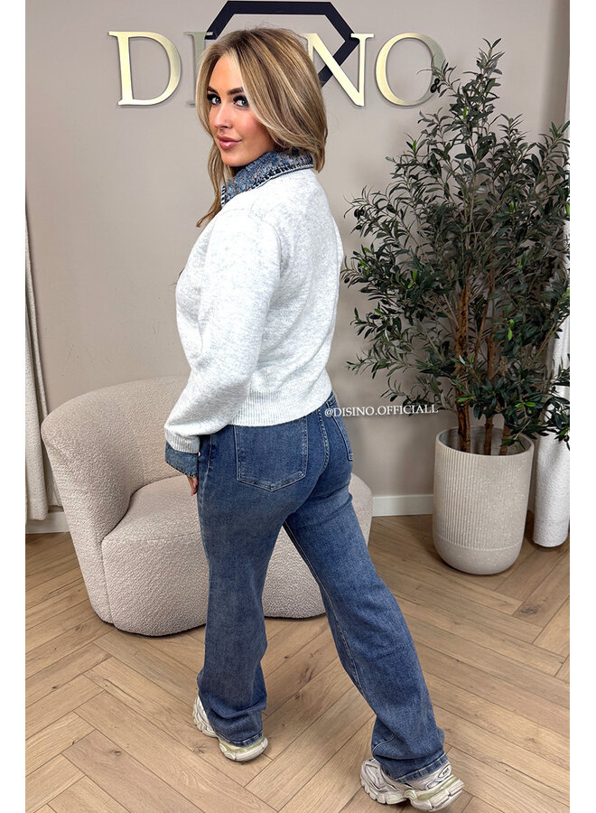 GREY - 'NELIA KNIT' - DENIM SLEEVE OVERSIZED KNIT SWEATER