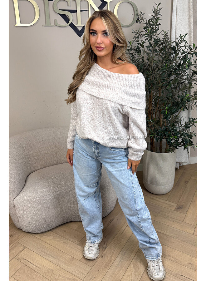 BEIGE - 'MILOU KNIT' - SOFT OFF SHOULDER KNIT