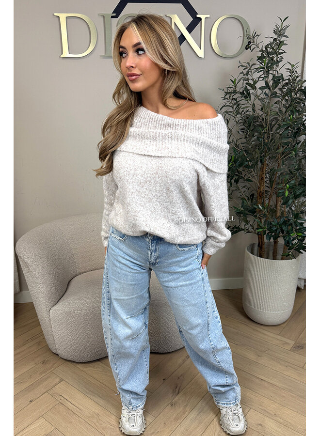 BEIGE - 'MILOU KNIT' - SOFT OFF SHOULDER KNIT