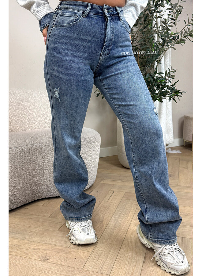 BLUE - 'OXFORD' - SUPER STRETCH EXTRA LONG WIDE LEG JEANS