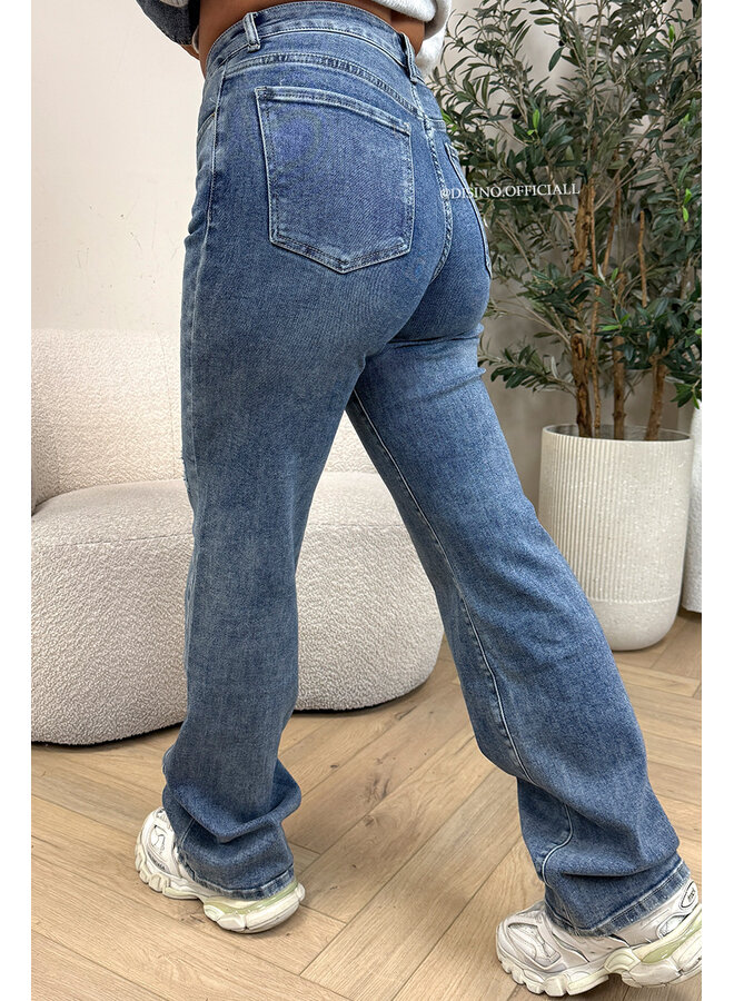 BLUE - 'OXFORD' - SUPER STRETCH EXTRA LONG WIDE LEG JEANS