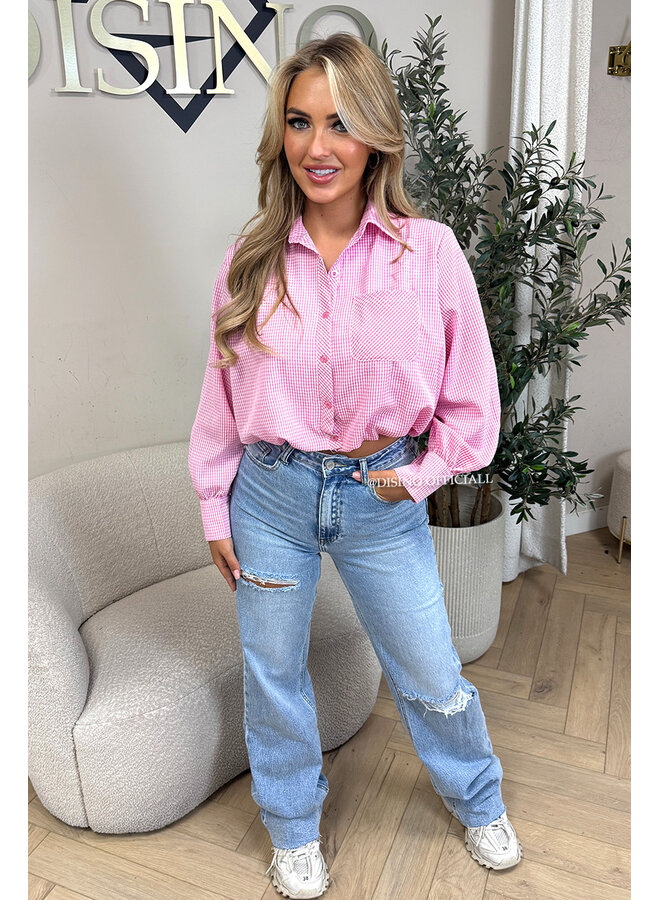 PINK - 'NENA V2 BLOUSE' - CHECKED CROPPED BLOUSE