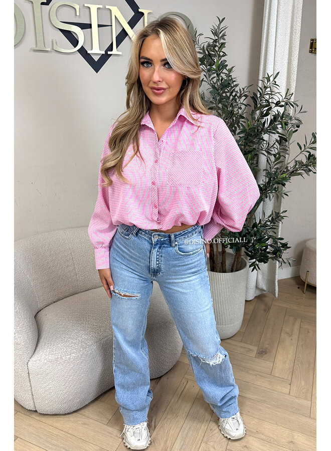 PINK - 'NENA V2 BLOUSE' - CHECKED CROPPED BLOUSE