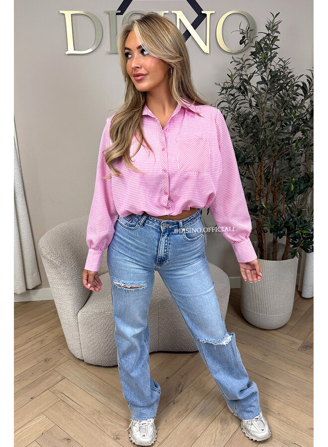 PINK - 'NENA V2 BLOUSE' - CHECKED CROPPED BLOUSE