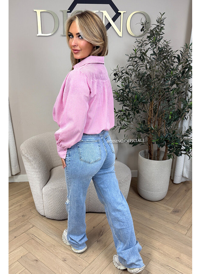 PINK - 'NENA V2 BLOUSE' - CHECKED CROPPED BLOUSE