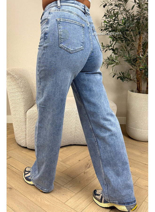 BLUE - 'FOLDED JEANS' - SUPER STRETCH FOLDED WAISTBAND WIDE LEG JEANS