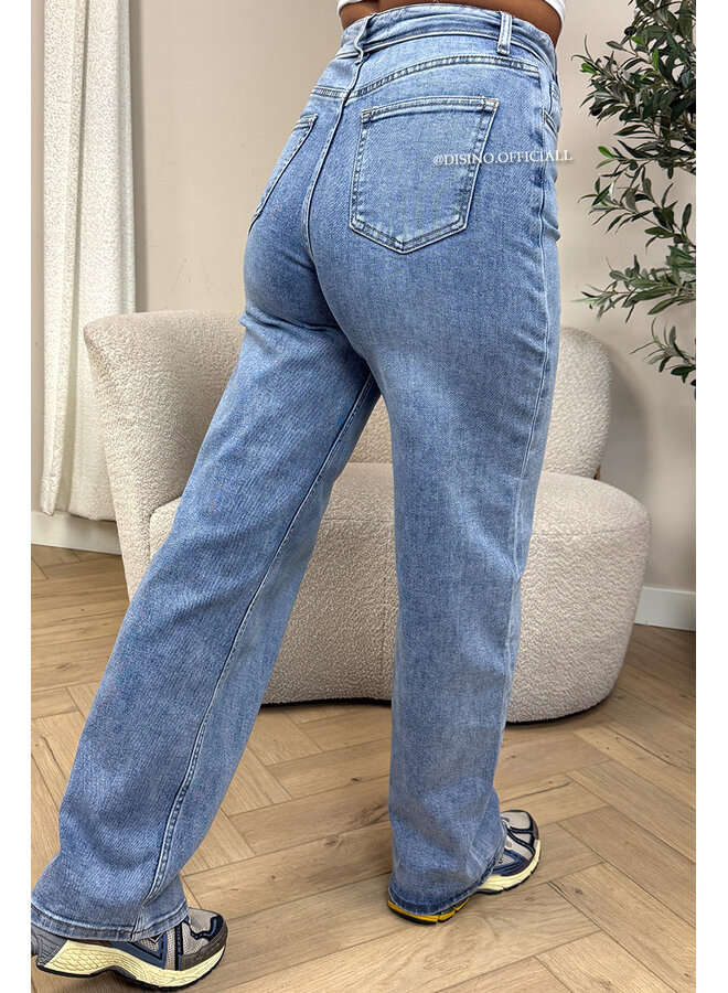 BLUE - 'FOLDED JEANS' - SUPER STRETCH FOLDED WAISTBAND WIDE LEG JEANS