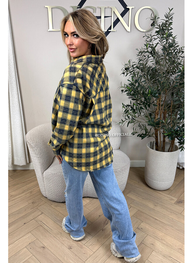 YELLOW - 'MAUREEN BLOUSE' - DIAMONDS ALL OVER OVERSIZED CHECKED BLOUSE