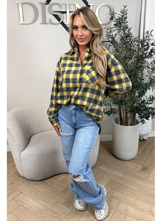 YELLOW - 'MAUREEN BLOUSE' - DIAMONDS ALL OVER OVERSIZED CHECKED BLOUSE