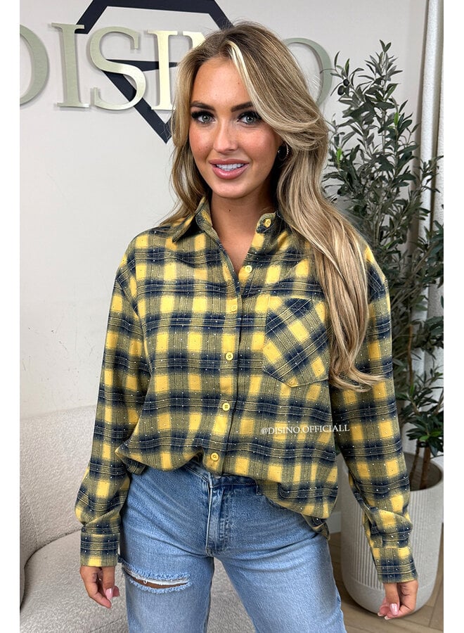 YELLOW - 'MAUREEN BLOUSE' - DIAMONDS ALL OVER OVERSIZED CHECKED BLOUSE