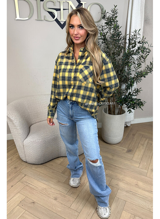 YELLOW - 'MAUREEN BLOUSE' - DIAMONDS ALL OVER OVERSIZED CHECKED BLOUSE