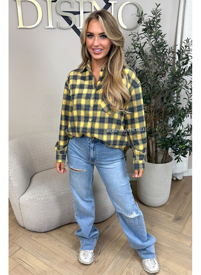 YELLOW - 'MAUREEN BLOUSE' - DIAMONDS ALL OVER OVERSIZED CHECKED BLOUSE