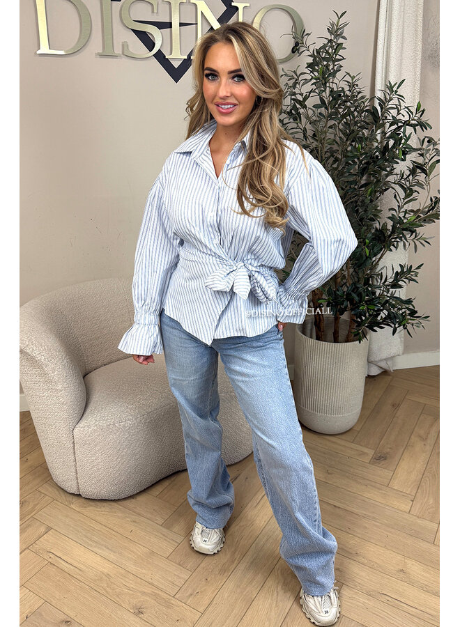 BLUE - 'HESTER BLOUSE' - STRIPED KNOT BLOUSE