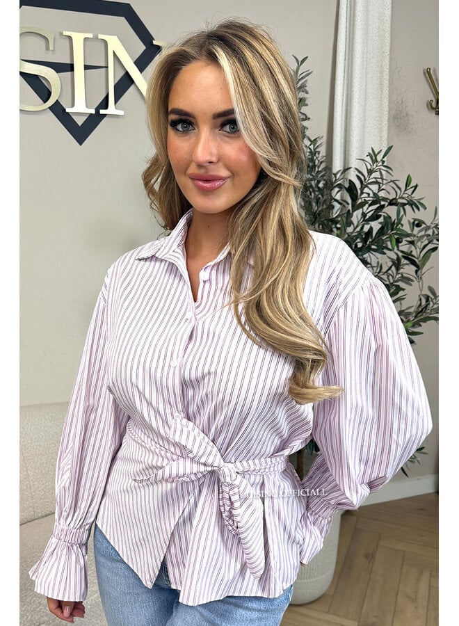 PINK - 'HESTER BLOUSE' - STRIPED KNOT BLOUSE