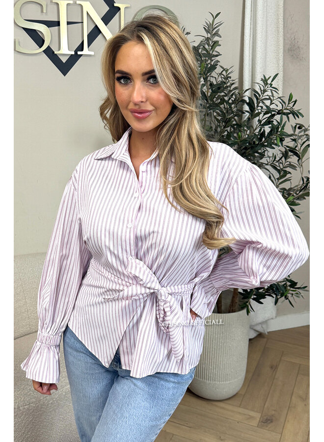 PINK - 'HESTER BLOUSE' - STRIPED KNOT BLOUSE