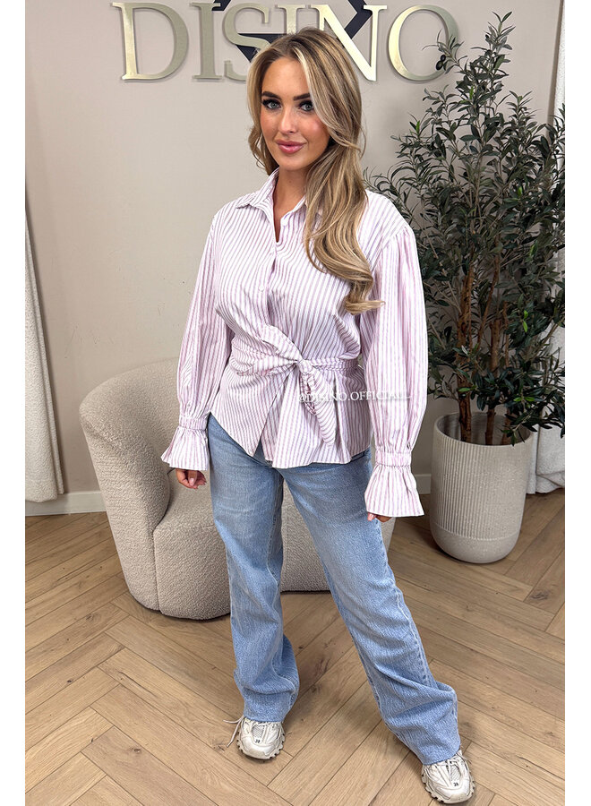 PINK - 'HESTER BLOUSE' - STRIPED KNOT BLOUSE