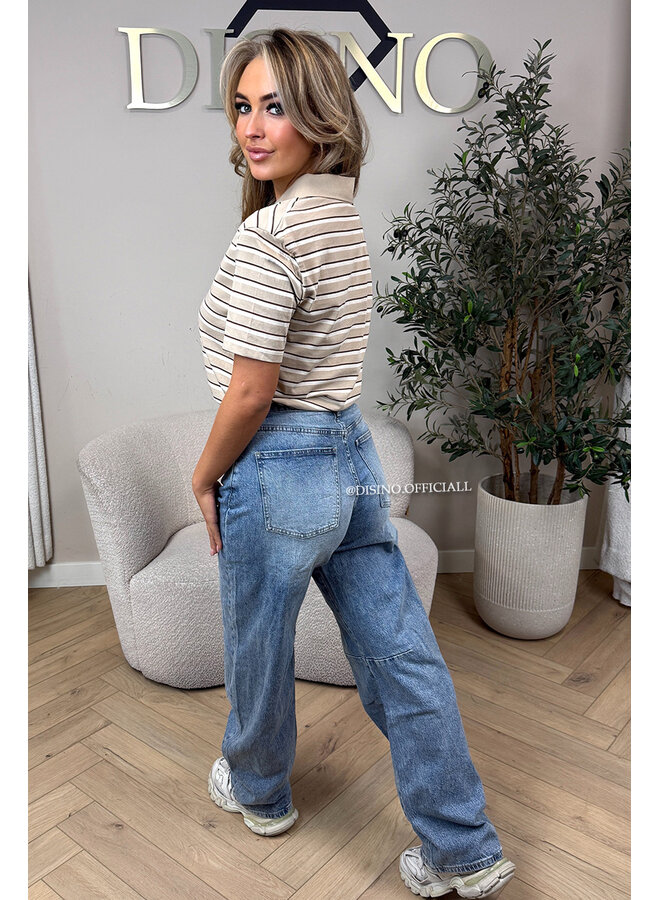 BLUE - 'GENOA JEANS' - STRETCH BALLOON LEG JEANS