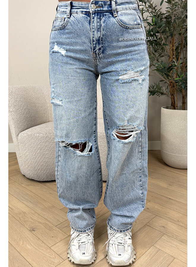 LIGHT BLUE - 'PRATO JEANS' - RIPPED STRETCH BALLOON LEG JEANS