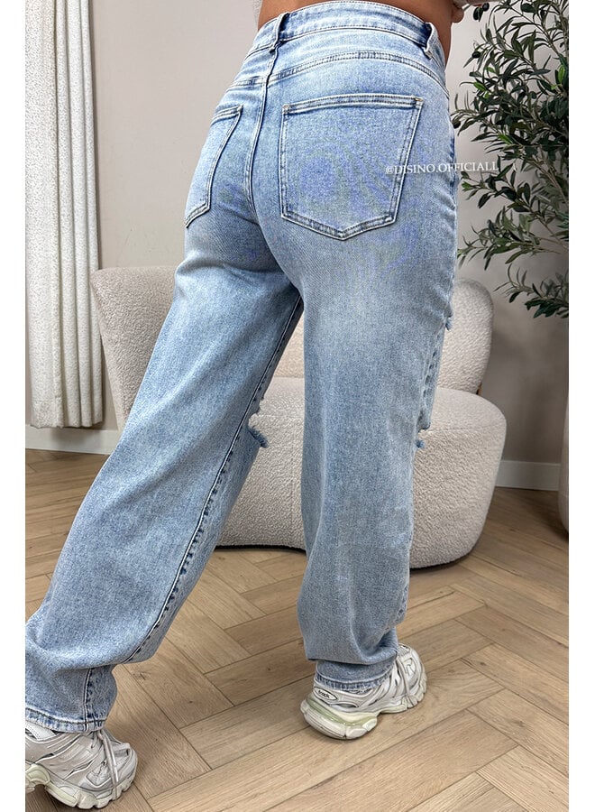 LIGHT BLUE - 'PRATO JEANS' - RIPPED STRETCH BALLOON LEG JEANS