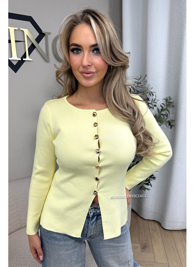 YELLOW - 'IVANNA' - CLASSY GOLD BUTTON TOP