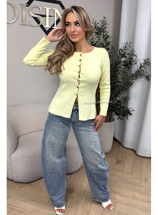 YELLOW - 'IVANNA' - CLASSY GOLD BUTTON TOP