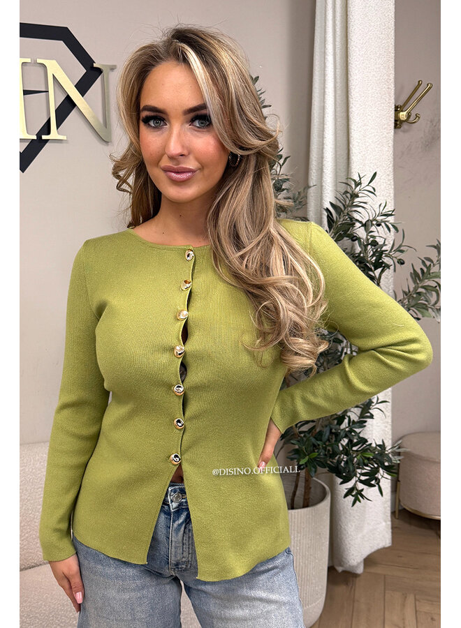 LIME GREEN - 'IVANNA' - CLASSY GOLD BUTTON TOP