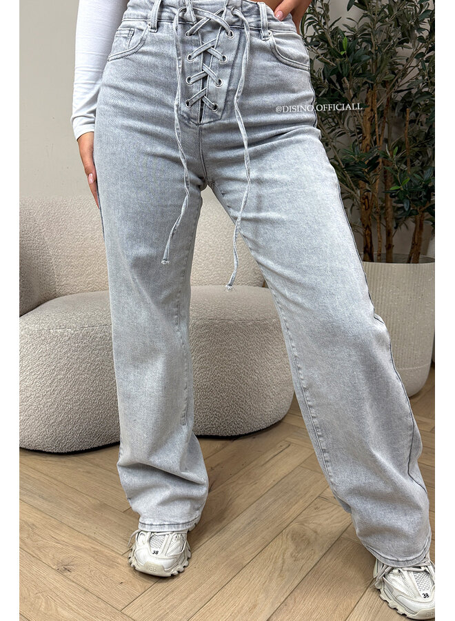 GREY - 'LACE UP JEANS' - SUPER STRETCH VETER JEANS