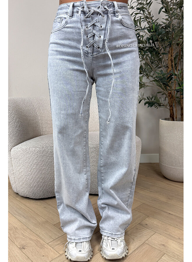 GREY - 'LACE UP JEANS' - SUPER STRETCH VETER JEANS